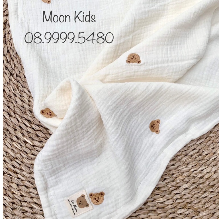 Chăn Xô Muslin Thêu Hoạ Tiết Cho Bé 𝑭𝑹𝑬𝑬𝑺𝑯𝑰𝑷 Chất Muslin Mềm Mịn Thấm Hút Tốt