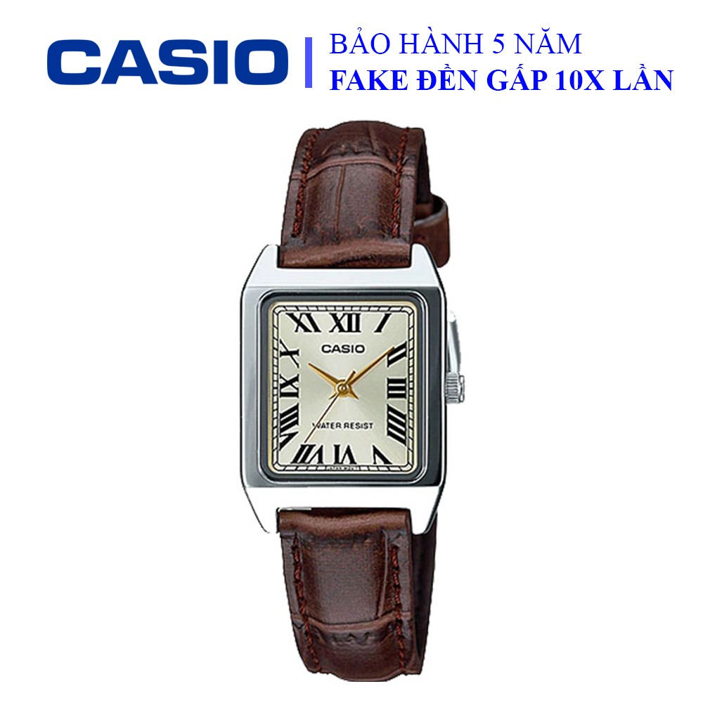 Đồng hồ Casio nữ dây da thể thao, khung viền bạc ánh kim sang trọng, chống nước WR30M đi bơi (LTP-V007L-9BUDF)