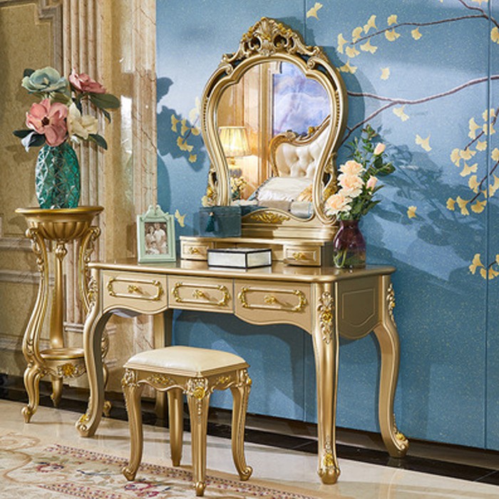 🌟LUXURY🌟 Bàn phấn tân cổ điển ánh vàng cao cấp 3 ngăn kéo 1m2 LUX-BAP17 9386 STORE