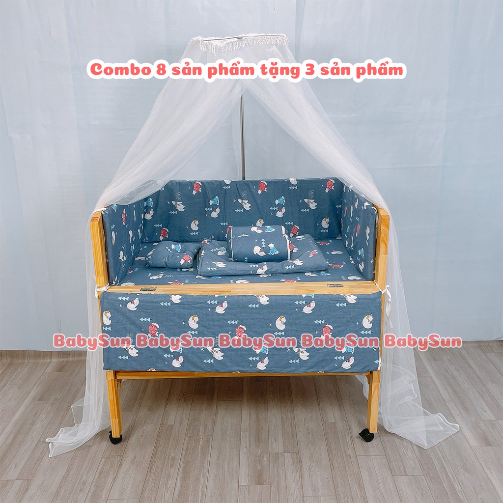 Giường Cũi Cho Bé Cũi Trẻ Em BabySun Chất Liệu Gỗ Thông Kích Thước 130x80x96cm Bào Hành 12 Tháng Hàng Xuất Khẩu