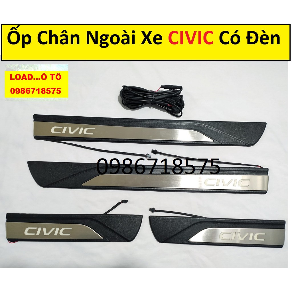 Ốp Bậc Chân Ngoài Có Đèn Xe Honda Civic 2018-2021 Cao Cấp, Nhựa ABS