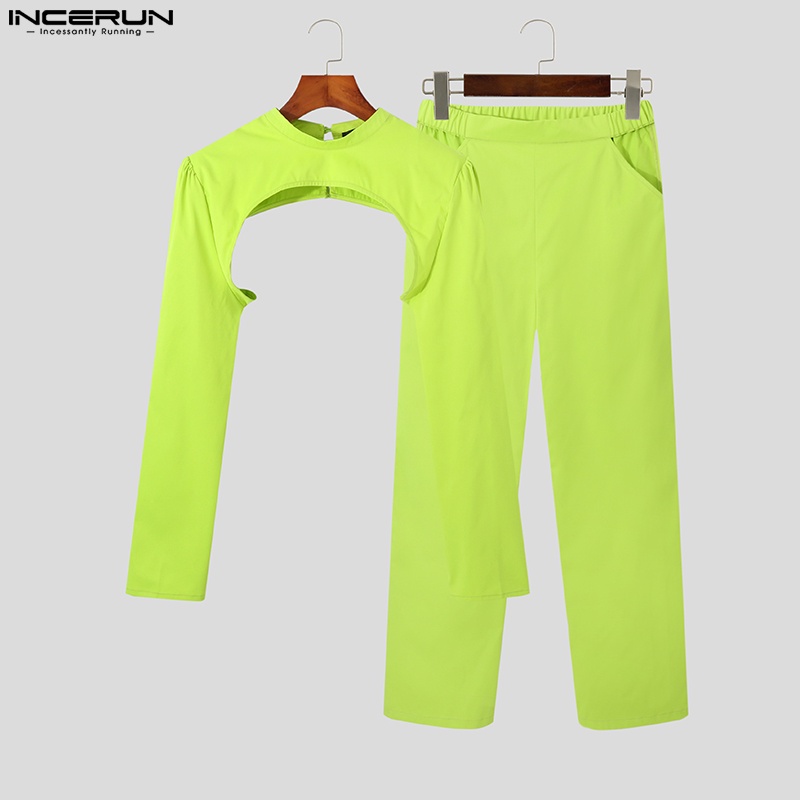 Set áo croptop tay dài + quần dài ống rộng INCERUN cho nam