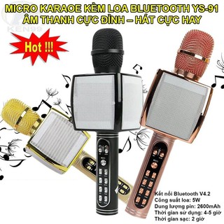 Micro Karaoke Không Dây YS-91 Cao Cấp, Mic hát karaoke bluetooth hỗ trợ ghi âm thẻ nhớ, Tamina