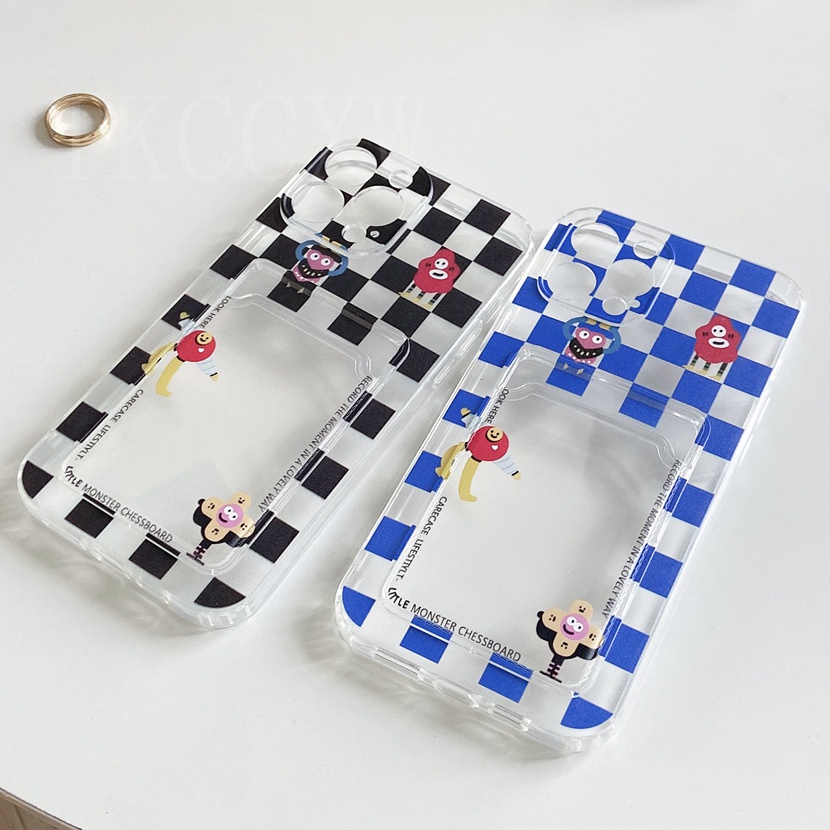 Ốp Điện Thoại Mềm Trong Suốt Họa Tiết Sọc Caro Kèm Ngăn Đựng Thẻ Cho Xiaomi Redmi Note 10 9 8 Pro 10s 9s 10 Prime 9A 9C 9T 9i