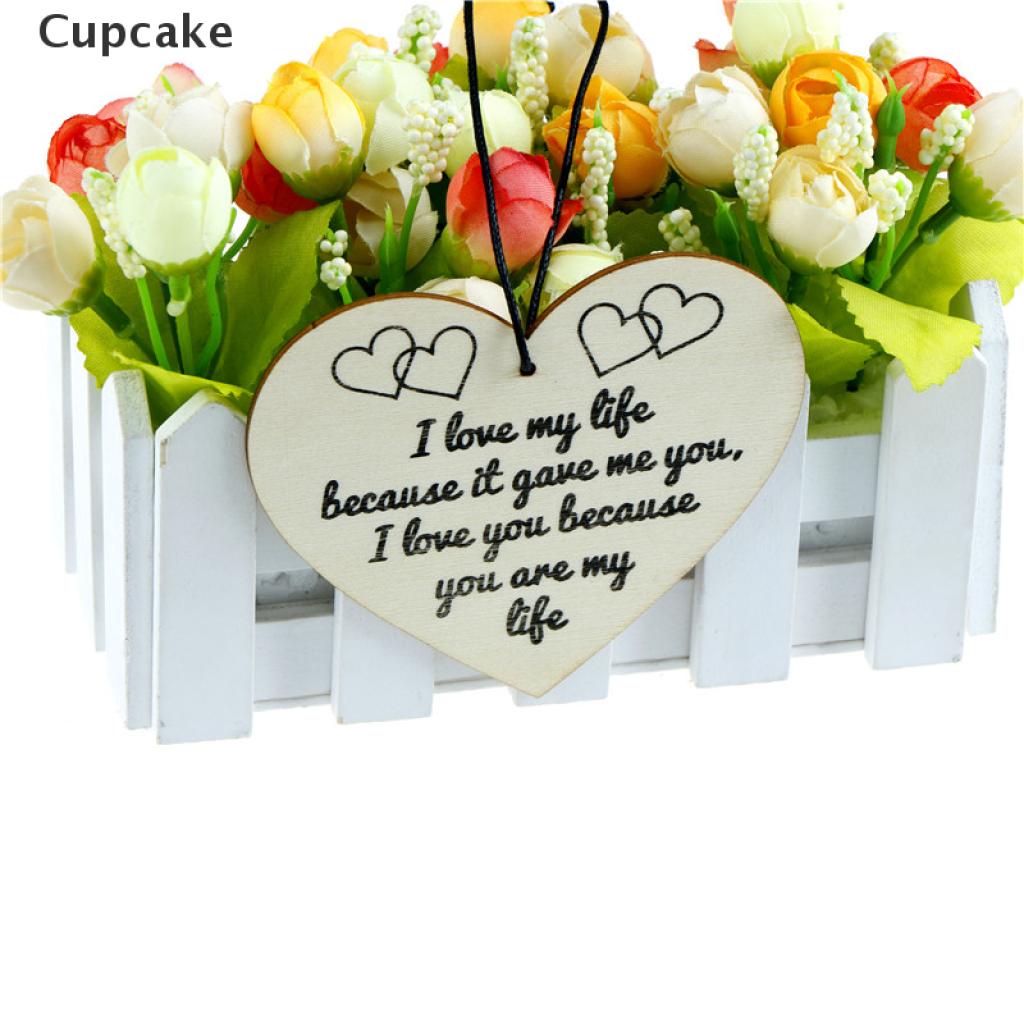 Cupcake i love my life diy wooden heart plaque wine tags hanging signs decor VN