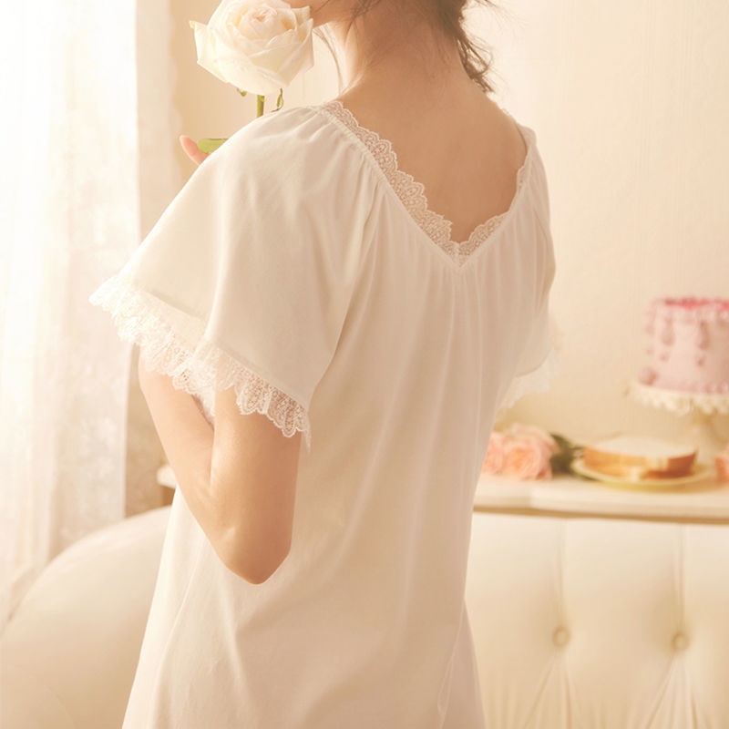 Đầm ngủ công chúa tay ngắn phối ren có đệm ngực thời trang mùa hè cho nữ