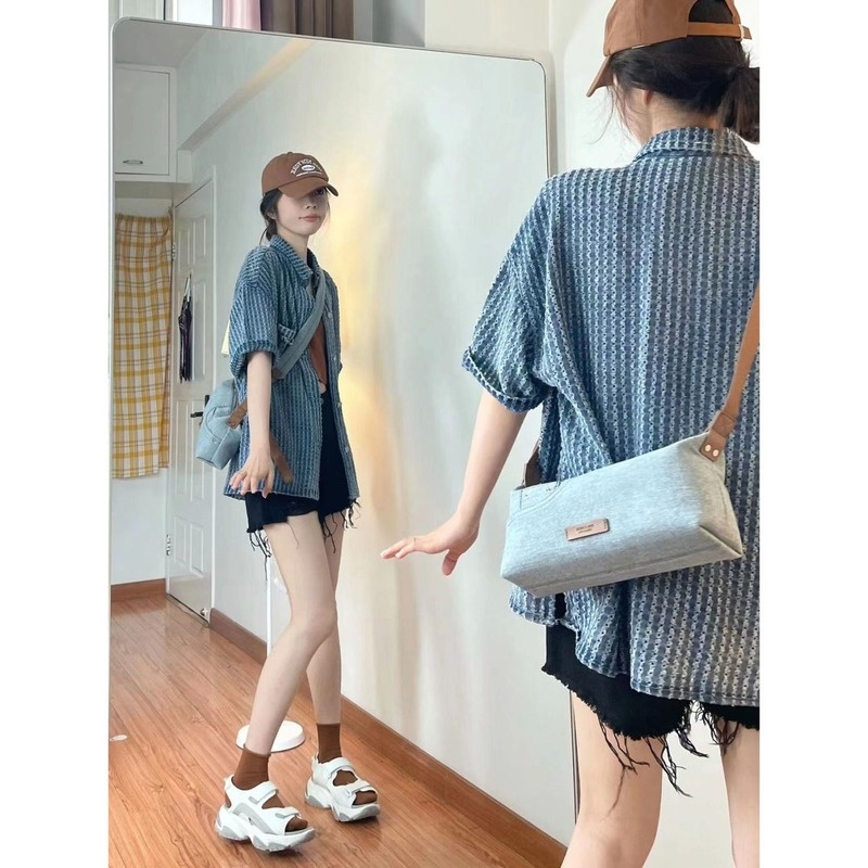 Áo Sơ Mi Denim Tay Ngắn Thời Trang Dành Cho Nữ