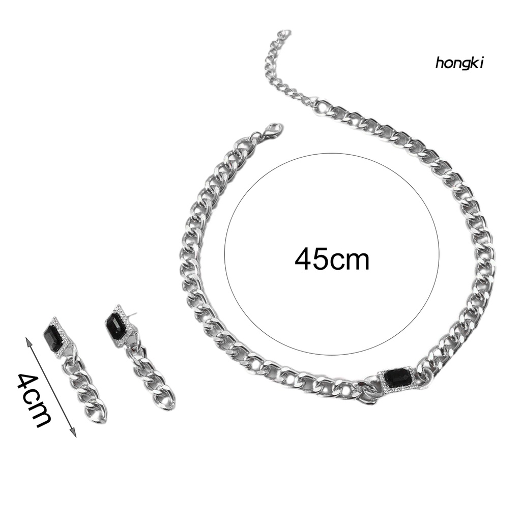 Set 2 Bông Tai Dây Xích Dày Đính Đá Nhân Tạo Phong Cách Hip Hop