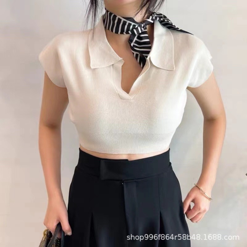Áo len montogi cổ polo dáng ngắn (ảnh thật/ có sẵn)