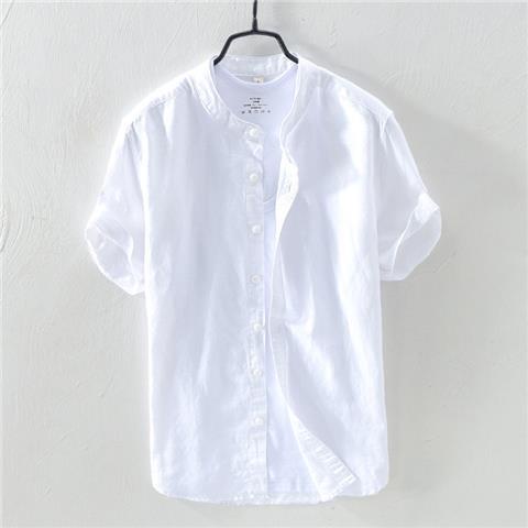Áo Sơ Mi Nam Tay Ngắn Cổ Đứng Bằng Cotton Linen Dễ Phối Đồ