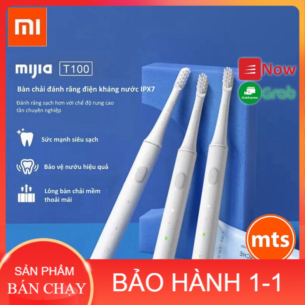 Bàn chải điện xiaomi Mijia T100 pin sạc kháng nước ipx7 bảo vệ nướu bàn chải đánh răng điện nhẹ 46g - Minh Tín Shop