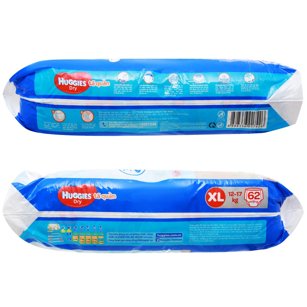 [CHÍNH HÃNG] Bỉm - Tã Quần Huggies Dry Size XL62 (Cho Bé 12-17kg)