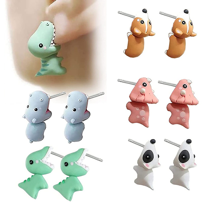 Set 2 khuyên tai hình khủng long kiểu dáng xinh xắn