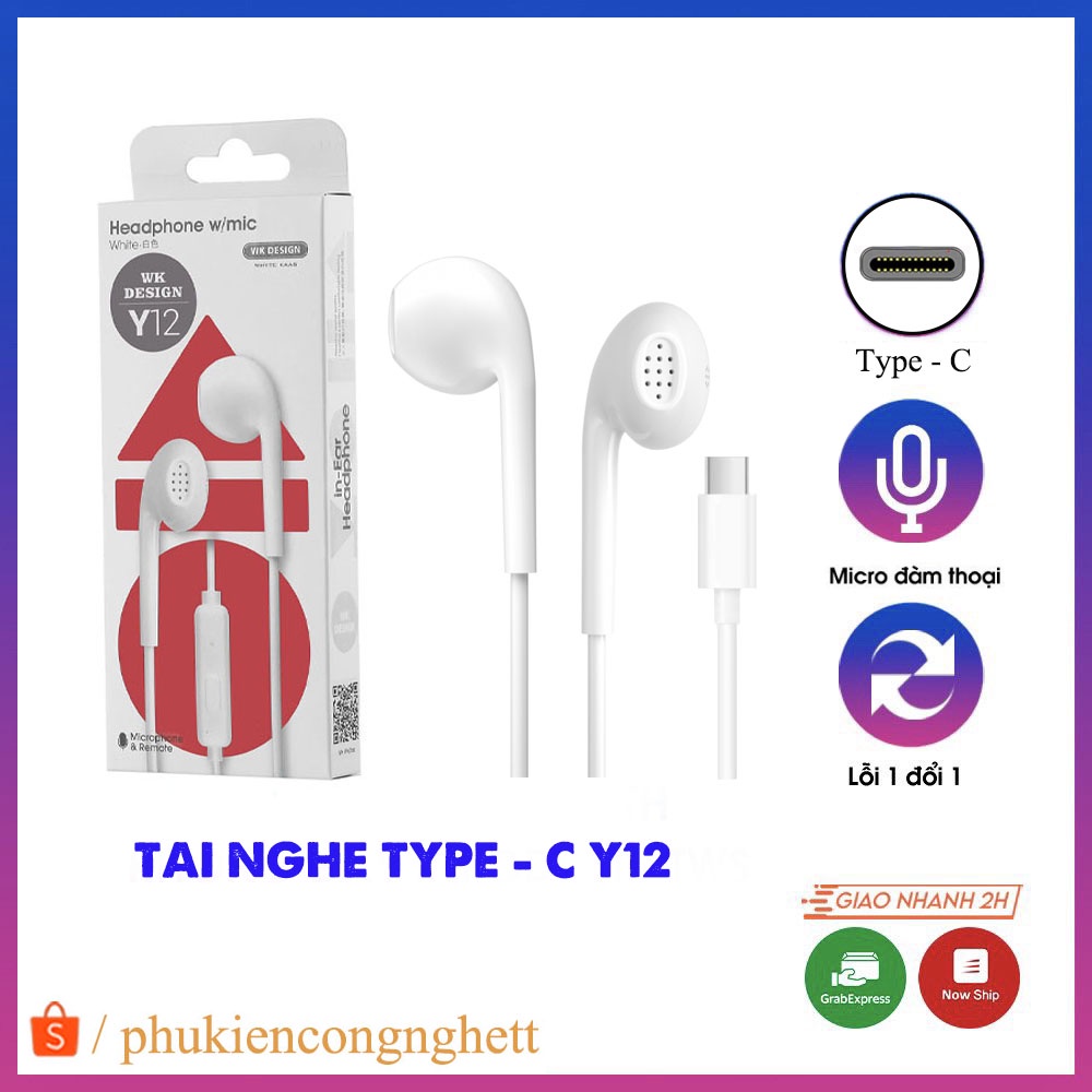 Tai nghe Type C Y12 - Tai nghe jack 3.5 [cho điện thoại androi, cho máy tính có mic đam thoại nghe siêu hay chính hãng]