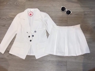 SÉT ÁO VEST NÚT + CHÂN VÁY XẾP LY