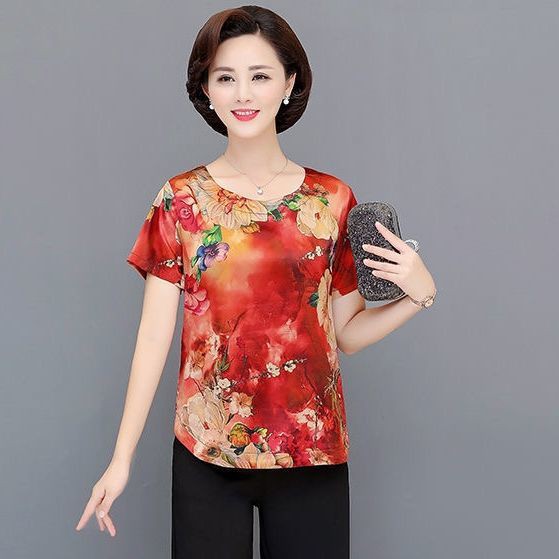 Váy mùa hè cho bà mẹ trung niên mới Áo bà ba trung niên nữ ngắn tay dài mùa hè 2021 mới plus size các mẹ và cao tuổi mặc