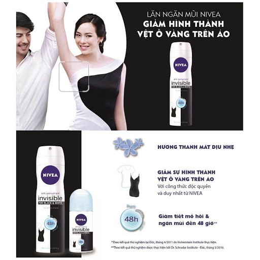 Xịt Ngăn Mùi Nữ Nivea Black &amp; White Ngăn Vệt Ố Vàng Vượt Trội 5in1 150ml