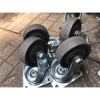 Combo 4 bánh xe đẩy gang đúc 75x25 tổng cao 105mm-11cm