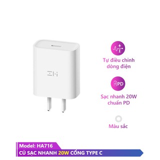 Sạc nhanh Xiaomi ZMI HA716 PD 20W Type C cho Iphone 12 Pro Max và các dòng Iphone, Ipad, Macbook, Samsung