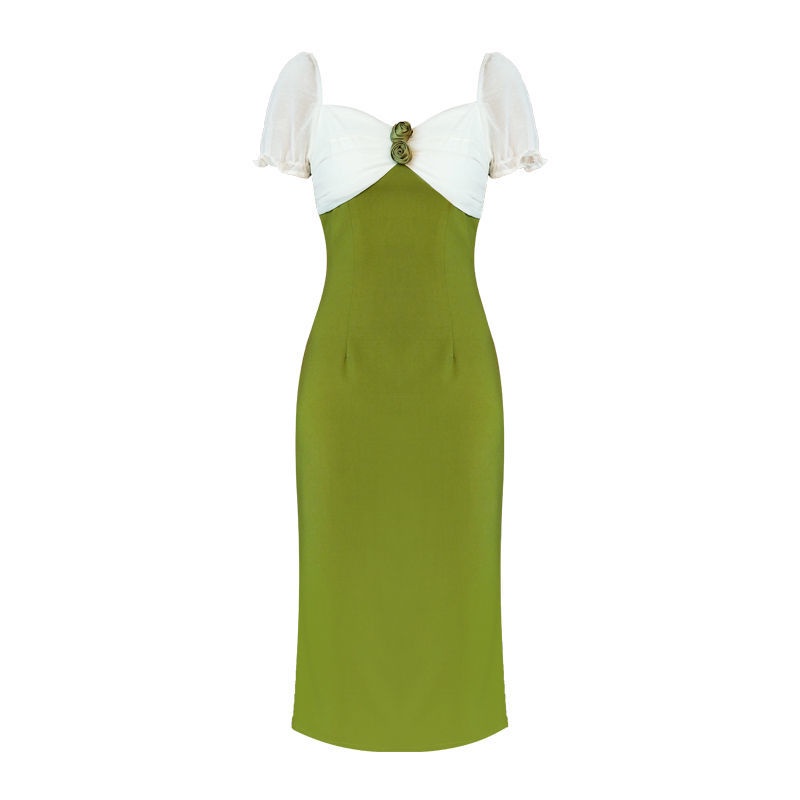 Đầm dáng dài IELGY màu xanh lá phong cách Pháp thời trang mùa hè xinh xắn cho nữ