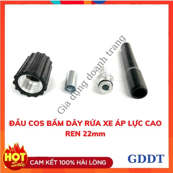 Đầu cos bấm dây áp lực máy rửa xe, Đầu cos ren trong 22mm cho dây rửa xe áp lực cao