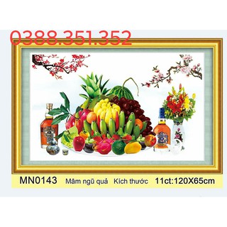 tranh thêu chữ thập cao cấp mâm ngũ quả kt 120x65cm