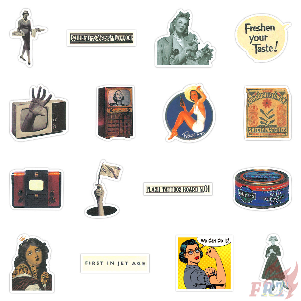 ❉ Ancient Fantastic Memory - Retro Posters Junk Journal Series 01 Stickers ❉ 50Pcs/Set DIY Fashion Mixed Doodle Decals Stickers