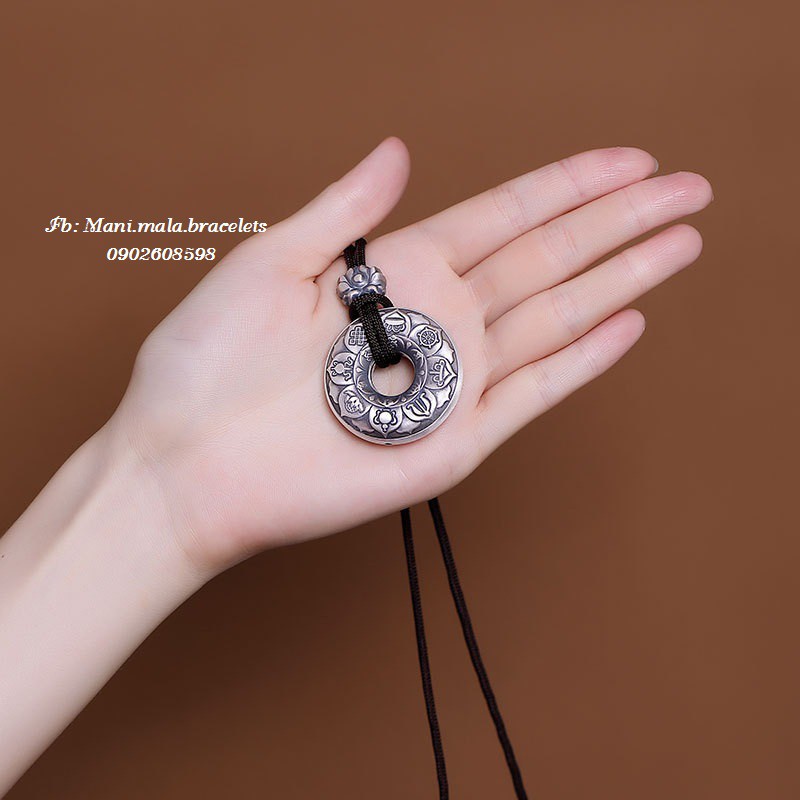 Mặt Dây Chuyền Bạc chạm Bát Bảo và Tâm Kinh