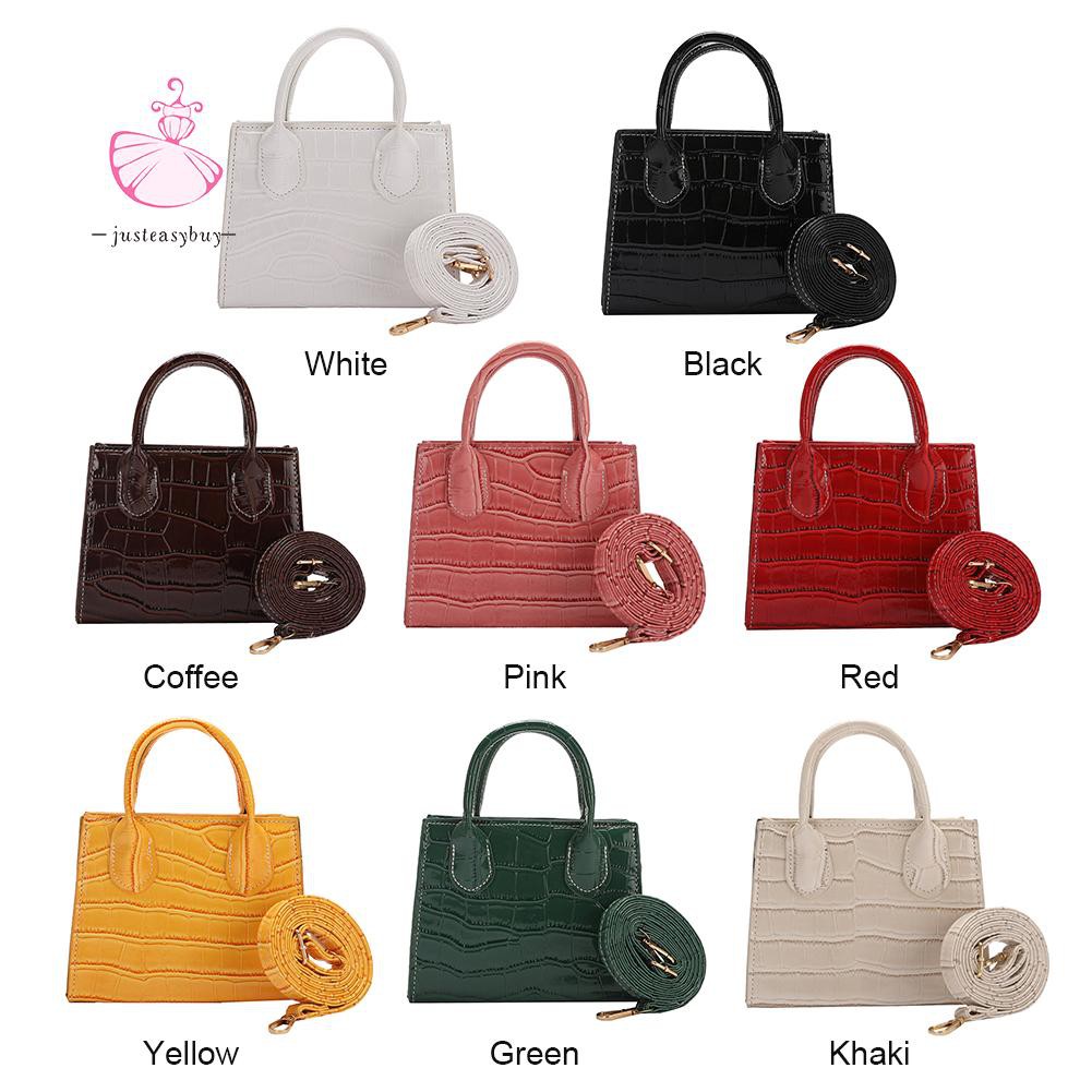 COD❤Retro Women Alligator Pattern Pure Color PU Shoulder Bag Top-handle Handbag