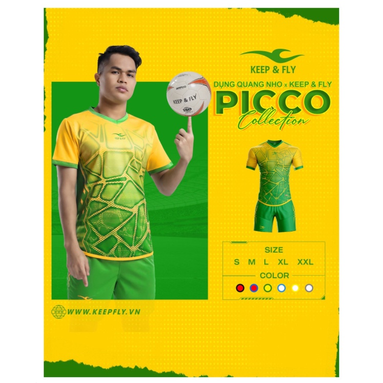 Quần áo bóng đá nam, đồ đá banh, áo đá bóng, áo KeepFly PICCO Xanh Vàng - Chất vải cao cấp, bền, thoáng