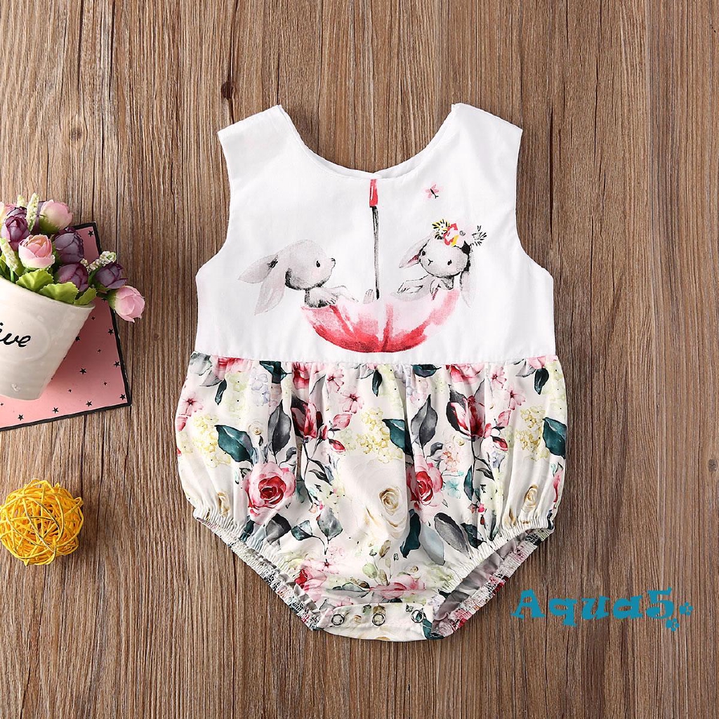 ✿ℛFashion Children´s Clothing Rabbit Print Sleeveless Round Neck Dress