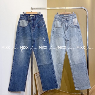 Quần Jean Nữ Mixx Store ống rộng suông lưng cạp cao rách nhẹ hàng hiệu cao cấp phong cảnh thời trang