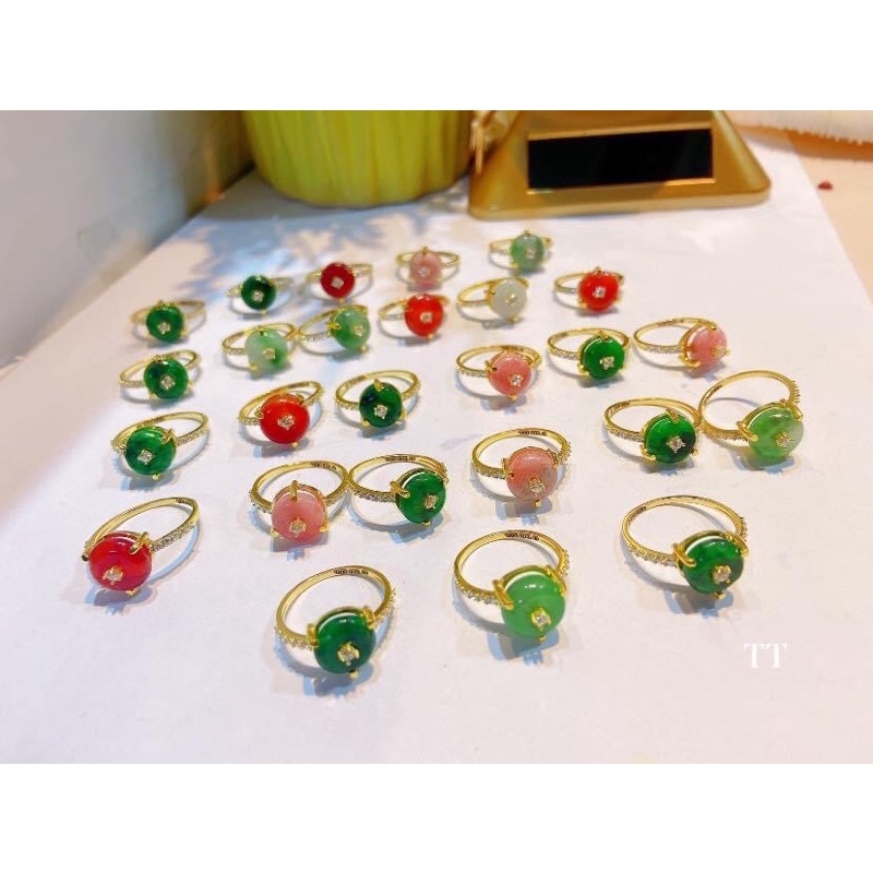 Bộ trang sức lu thống đá đào hoa mic vàng 10kara