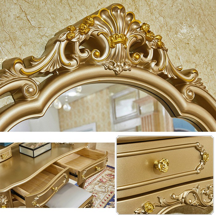 🌟LUXURY🌟 Bàn phấn tân cổ điển ánh vàng cao cấp 3 ngăn kéo 1m2 LUX-BAP17 9386 STORE