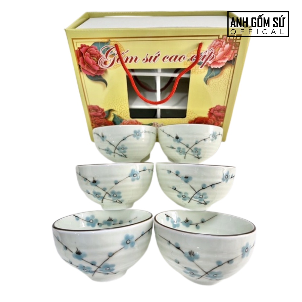 Bát ăn cơm men kem Bát Tràng cao cấp, bộ 6 chén ăn cơm nhiều mẫu lựa chọn