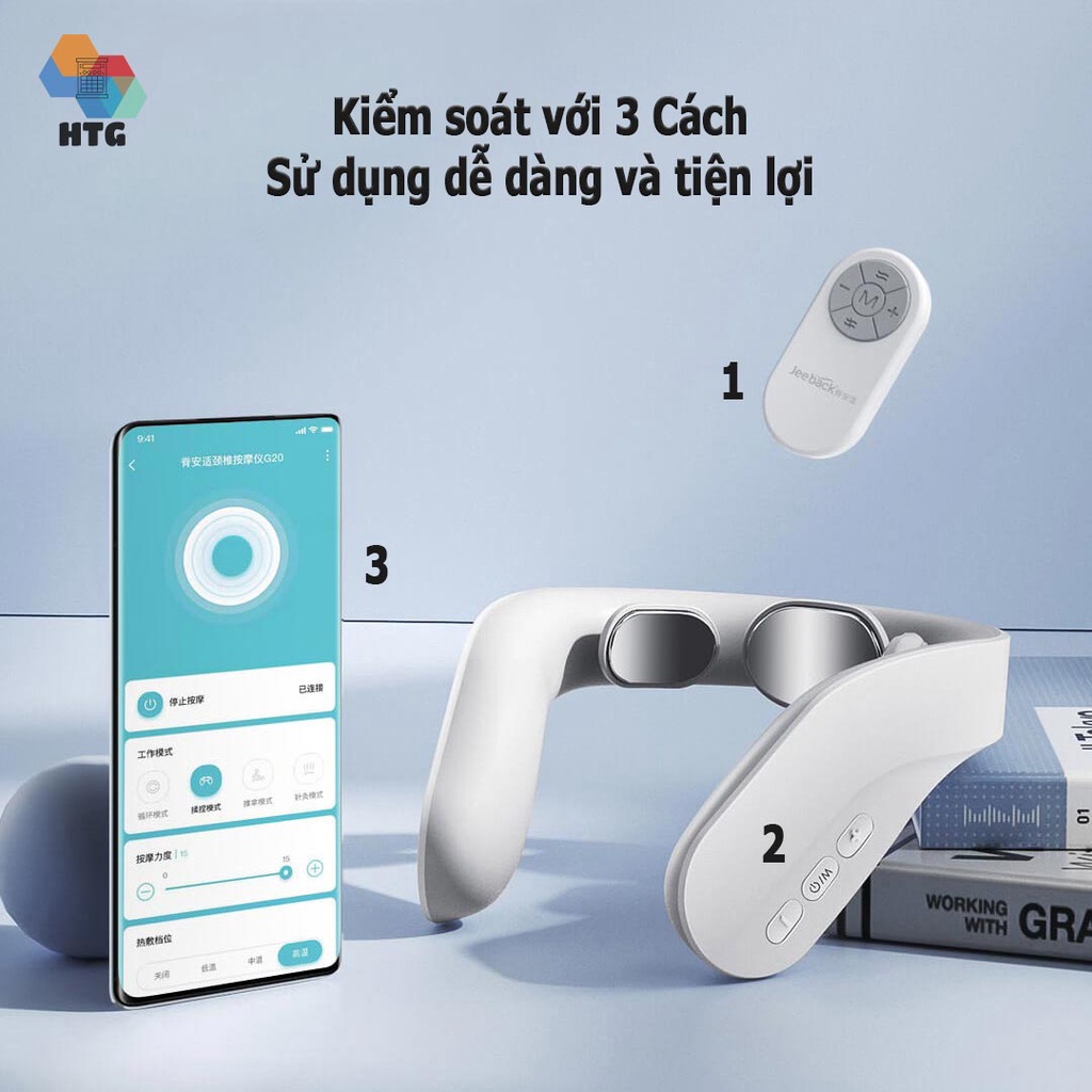 Máy massage cổ vai gáy xiaomi jeeback G20 tích hợp remote, kết nối App Mihome, 3 mức nhiệt độc lập, 3 điểm massage