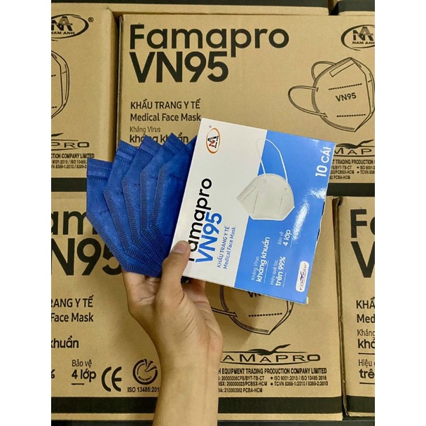 Thùng khẩu trang VN95 N95 Famapro 500 cái 50 hộp khẩu trang 4 lớp chính hãng