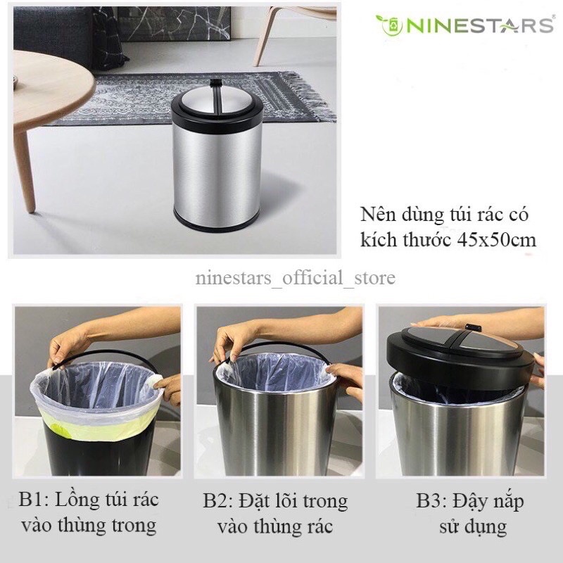 Thùng rác thông minh NINESTARS đóng mở tự động 12L