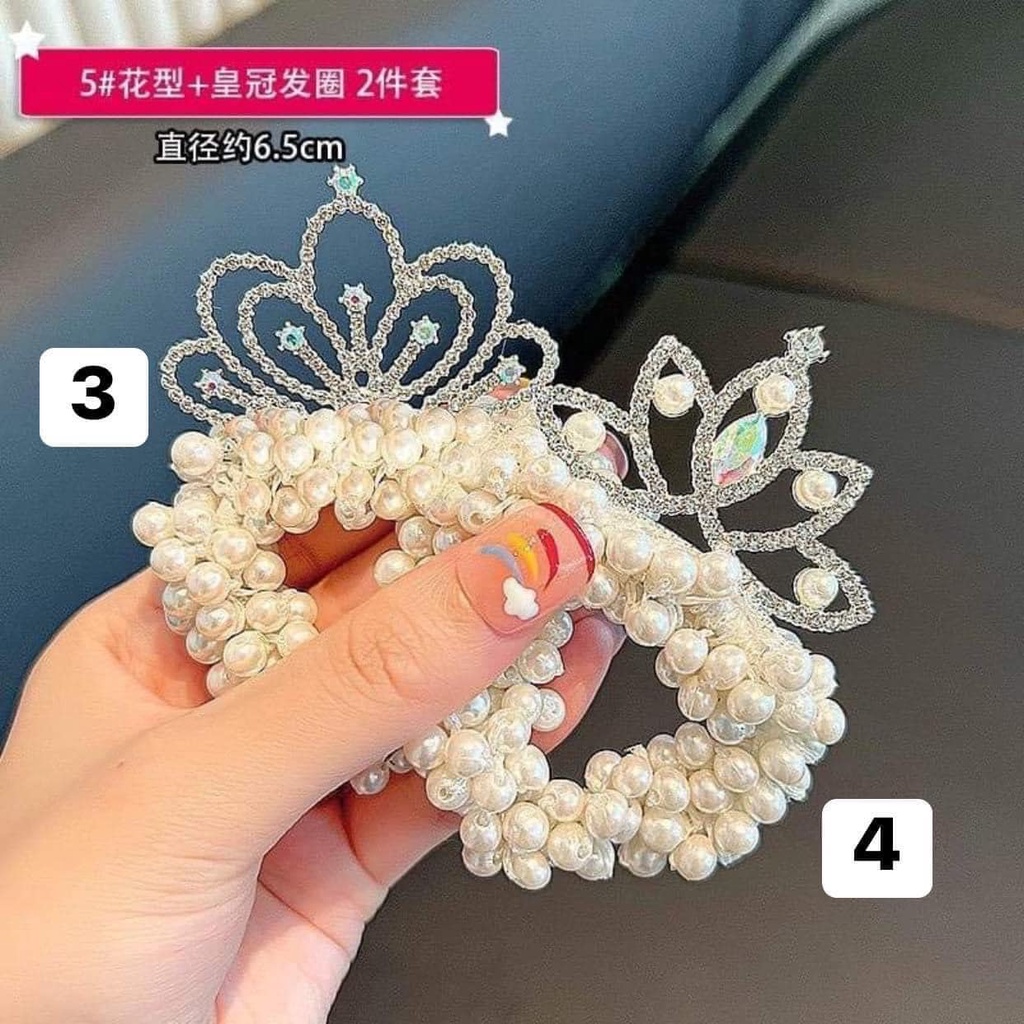 Dây buộc tóc vương miện công chúa đính đá ngọc bé gái