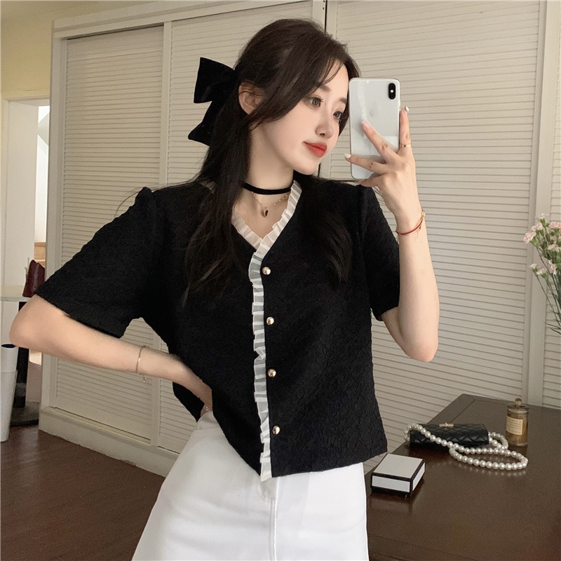 Áo Sơ Mi Nữ Cổ Chữ V Phối Ren 51165