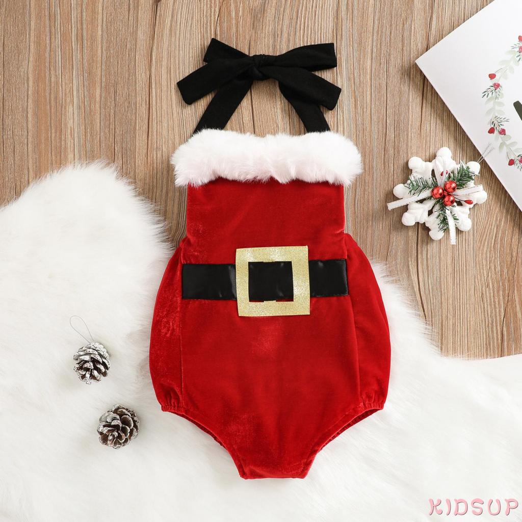 Kidsup- Bộ Đồ Liền Thân Ông Già Noel Viền Lông Kèm Thắt Lưng Trang Trí Cho Bé