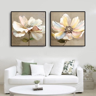 Bộ 2 tranh canvas hoa art nghệ thuật 60 x 60cm - khung viền đen - SR153