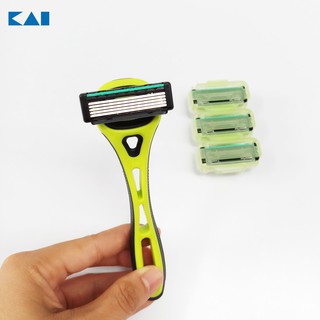 Bộ dao cạo râu 5 lưỡi kép Kai Xfit (1 thân 4 lưỡi thay thế) hàng Nhật