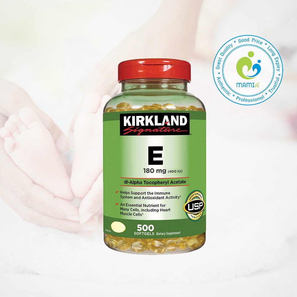 Vitamin E thiên nhiên (500v) làm sáng da, ngăn ngừa lão hóa cho phụ nữ trên 12 tuổi Kirkland Signature 400 I.U, USA