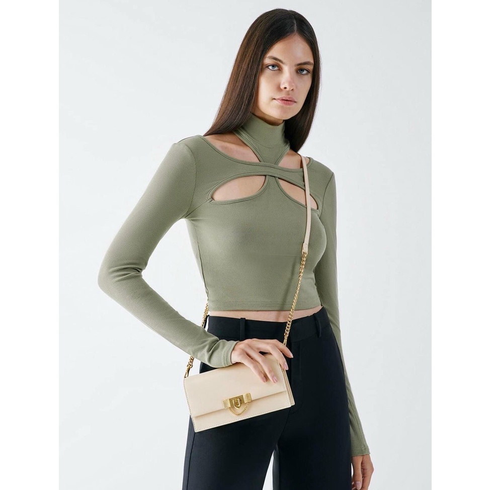 Túi xách nữ chữ C dáng clutch khóa nhọn nhiều ngăn đựng vừa điện thoại có dây đeo chéo