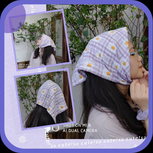 Khăn vải bandana cỡ lớn họa tiết hoa cúc Daisy hottrend cực xinh - Khăn choàng đa năng sắc màu trẻ trung ảnh thật