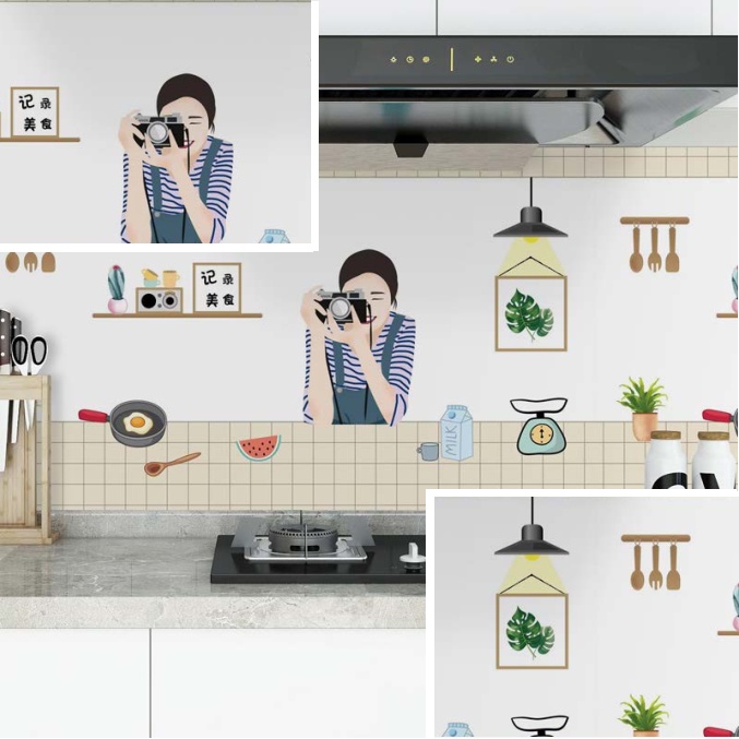Decal giấy dán bếp tráng nhôm cách nhiệt YT077 BẾP VUI NHỘN khổ 60cm