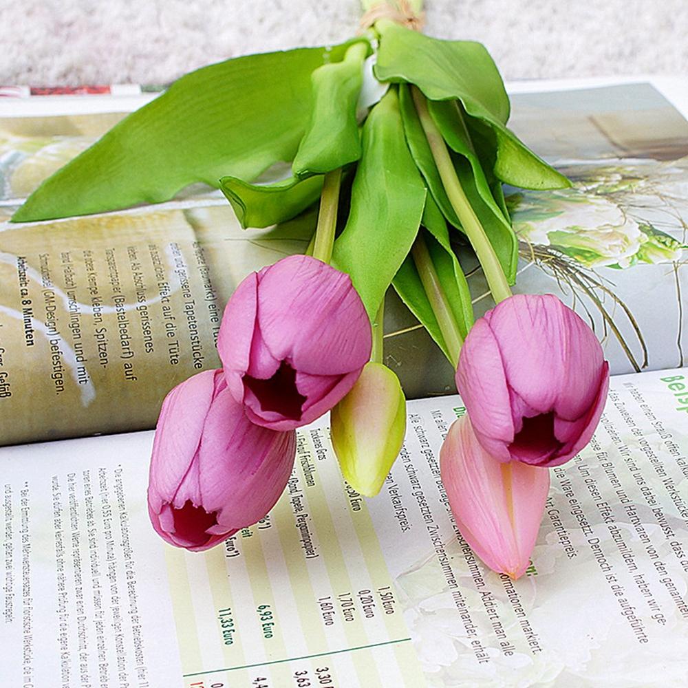 Bộ 5 Bông Hoa Tulip Nhân Tạo Để Bàn Trang Trí Văn Phòng