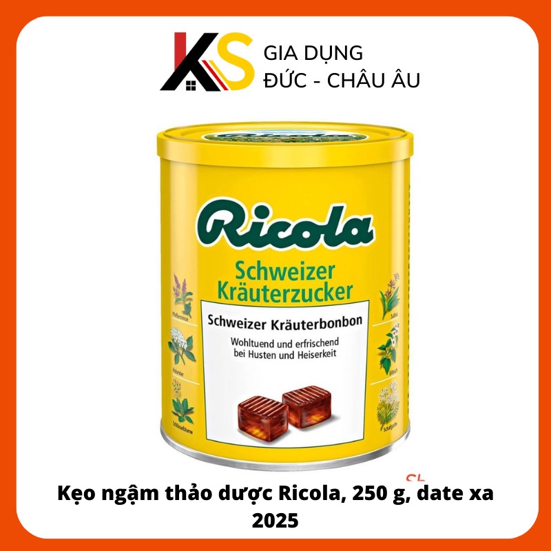 Kẹo ngậm thảo dược Ricola, 250 g, date xa 2025 nhập khẩu chính hãng giảm ho