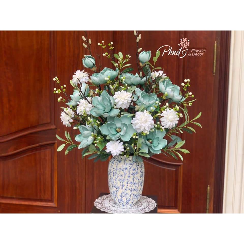 Bình hoa giả mộc lan xanh trang trí phòng khách đẹp PKND BH41